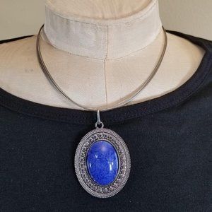 Handmade Necklace stainless steel blue stone